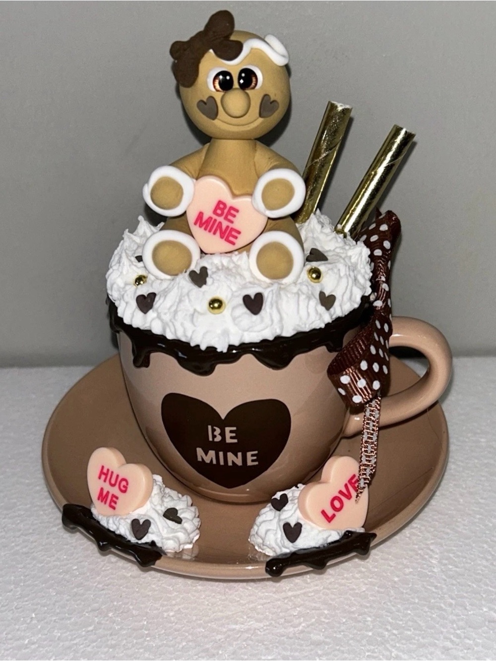 Be Mine Valentine Fake Gingerbread Whip Cream Mini Mug Display